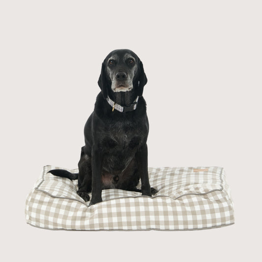 Cushion Dog Bed - Mocha Gingham Print