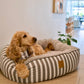 4 Seasons Reversible Circular Dog Bed - Latte Hamptons Stripe Print