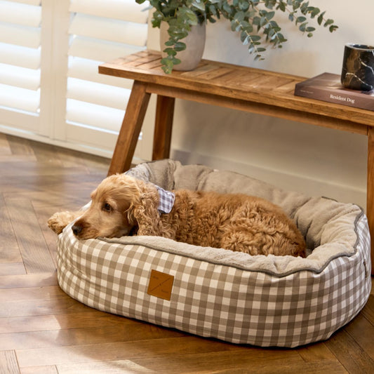 4 Seasons Reversible Circular Dog Bed - Mocha Gingham Print