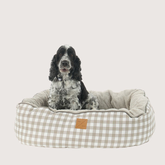 4 Seasons Reversible Circular Dog Bed - Mocha Gingham Print