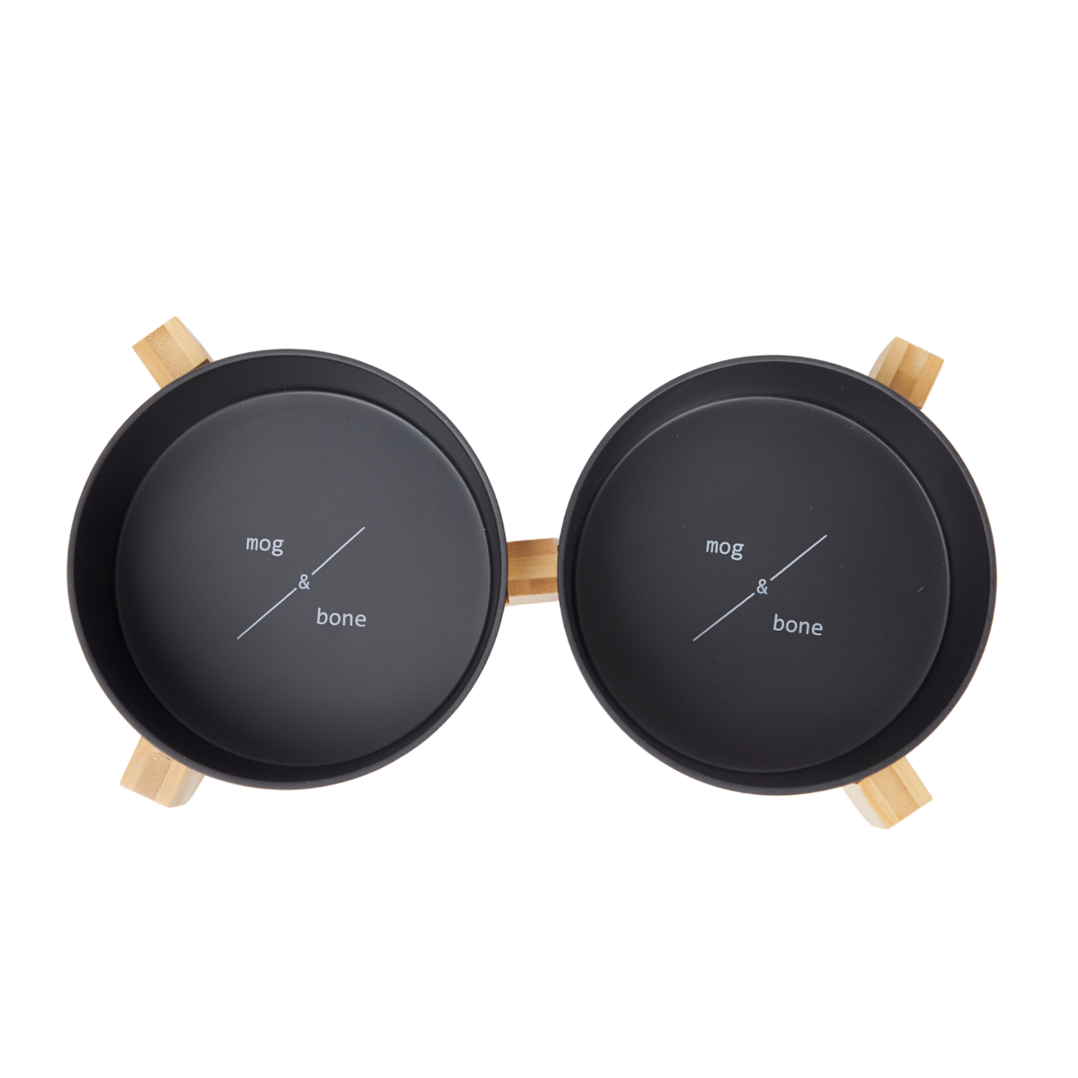 Bamboo Dog Bowls - Double with Stand - Black