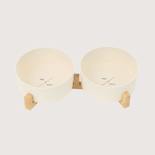 Bamboo Dog Bowls - Double with Stand - Natural