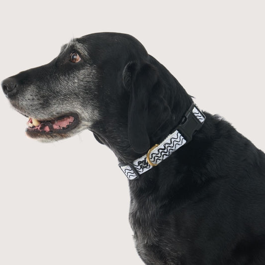 Hemp Dog Collar - Black Wave Print