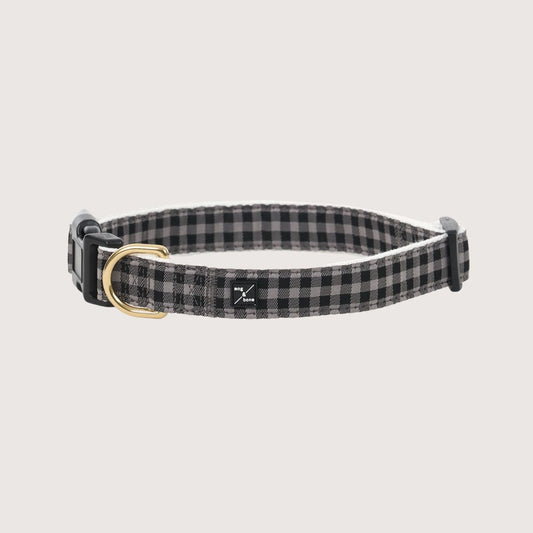 Hemp Dog Collar - Mocha/ Black Gingham Print