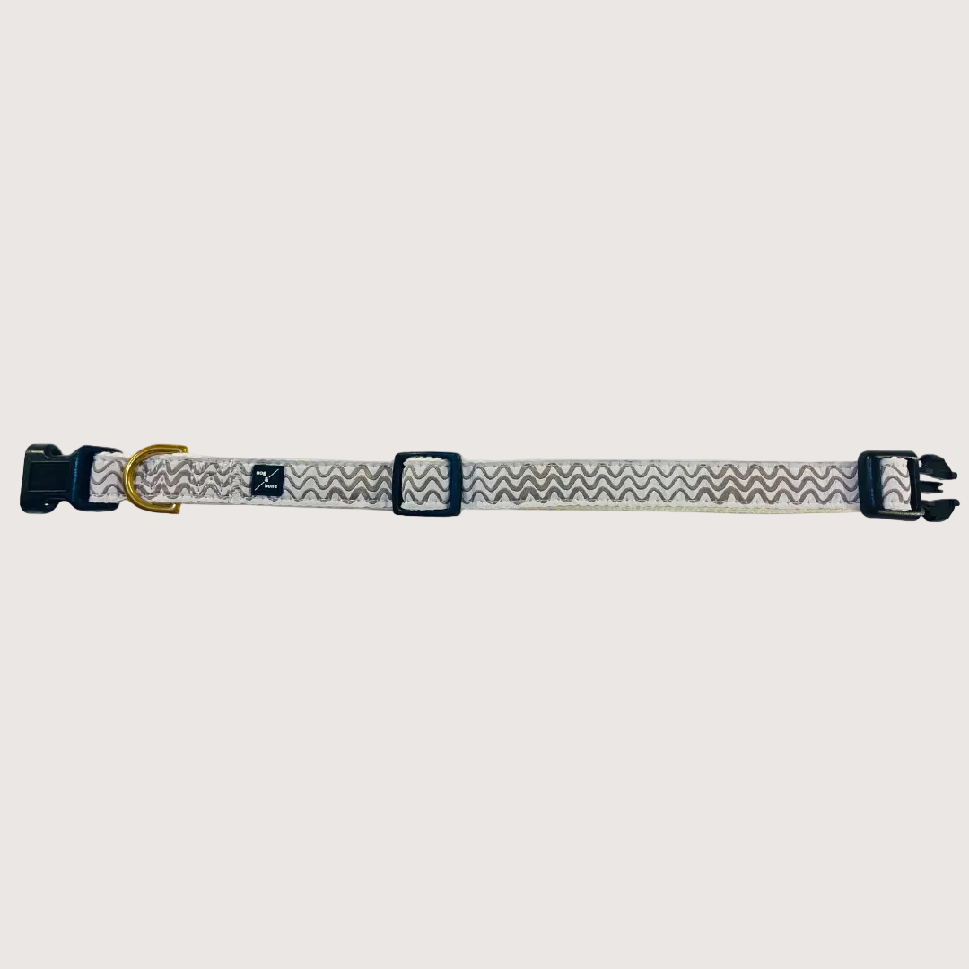 Hemp Dog Collar - Mocha Wave Print
