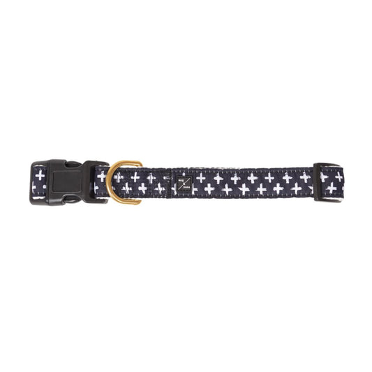 Hemp Dog Collar - Navy Cross Print