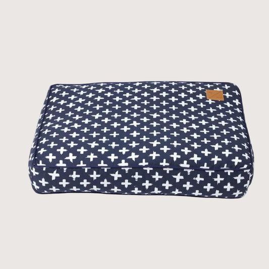 Cushion Dog Bed - Navy Cross Print