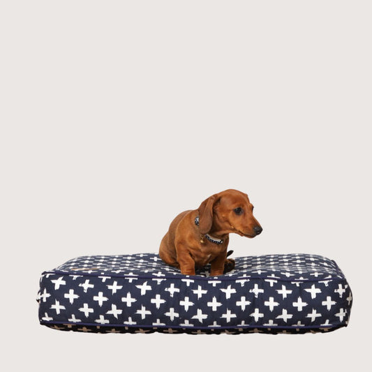 Cushion Dog Bed - Navy Cross Print