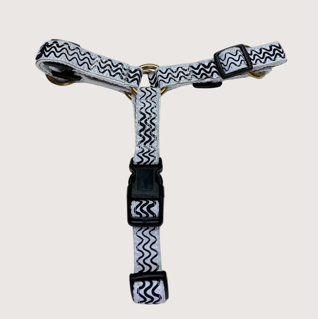 Hemp Dog Harness - Black Wave Print