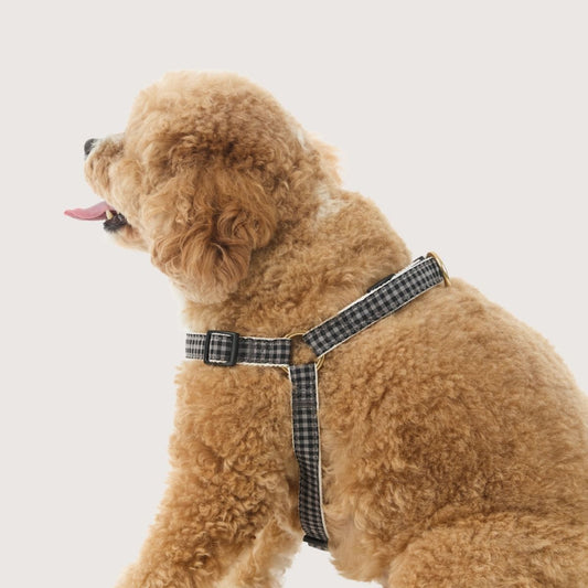 Hemp Dog Harness - Mocha/ Black Gingham Print