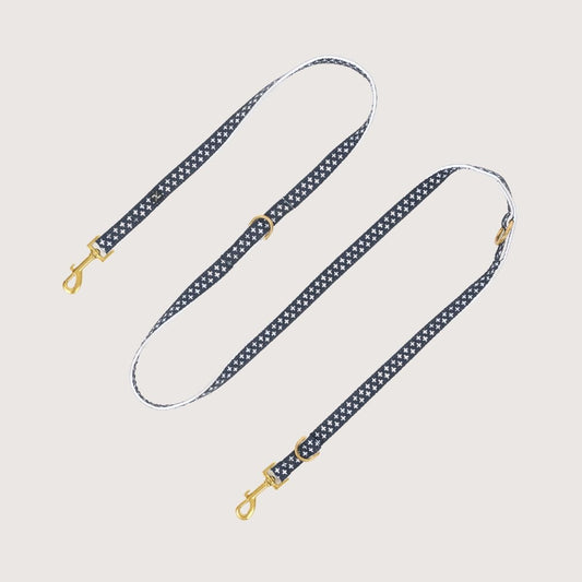 Hemp Dog Lead - Multi Function with Leather & Brass Fittings  - Navy Cross Print