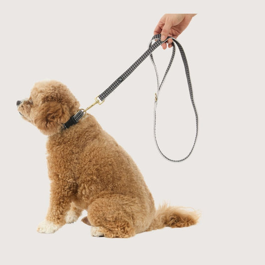 Hemp Dog Lead - Mocha/ Black Gingham Print