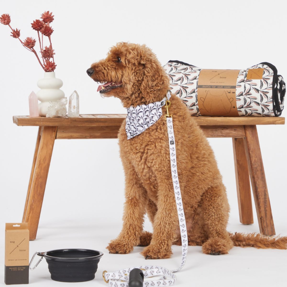 Hemp Dog Lead - Multi Function with Leather & Brass Fittings -  Shadow Quartz Print