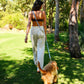 Hemp Dog Lead - Multi Function with Leather and Brass Fittings  - Charcoal Hamptons Stripe Print
