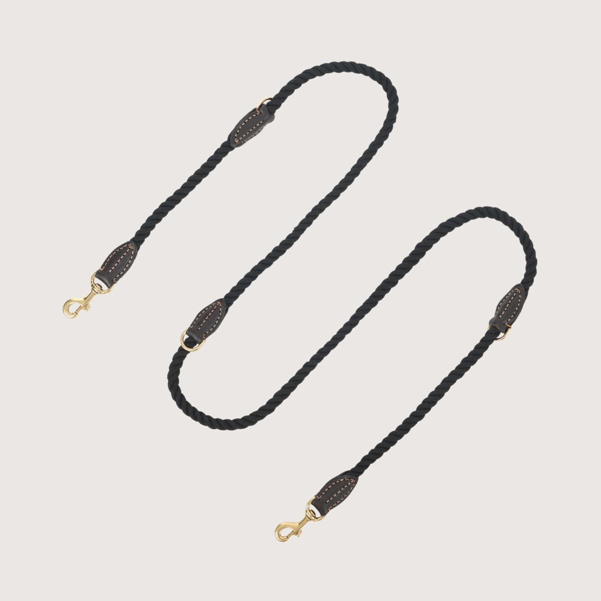 Rope Dog Lead (1.8m) - Multi Function with Leather & Brass Fittings - Black