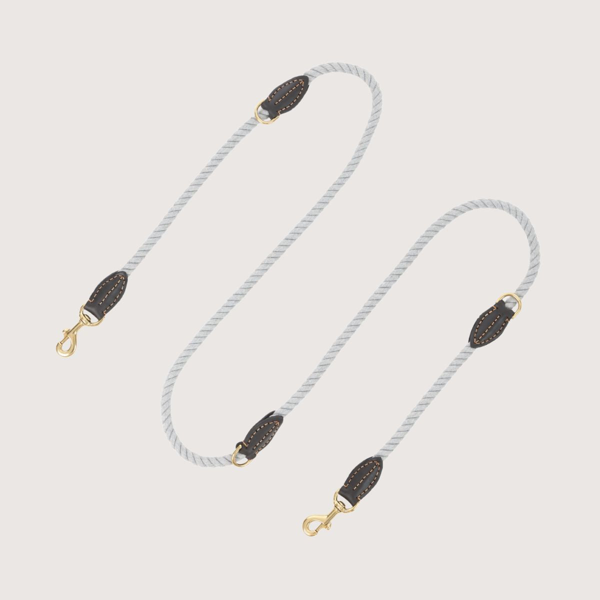 Rope Dog Lead (1.8m) - Multi Function with Leather & Brass Fittings - Grey