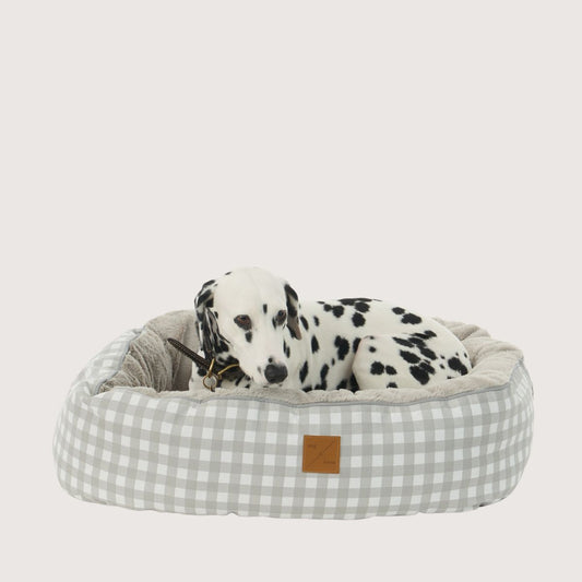 4 Seasons Reversible Circular Dog Bed - Grey Gingham Print