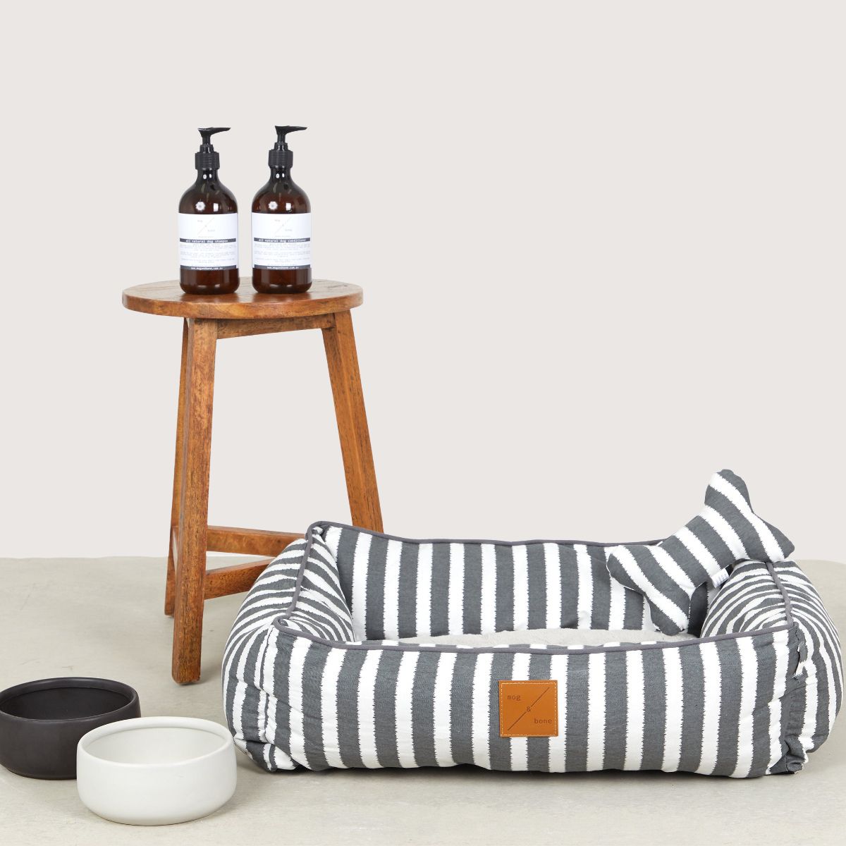 Toy - Bone Shape, soft - Charcoal Hamptons Stripe