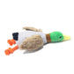 Plush duck toy with a rope on a white background