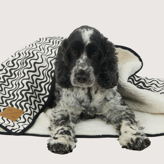 Pet Blanket with Fleece - Black Wave Print