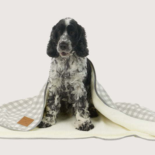 Pet Blanket with Fleece - Grey Gingham Print