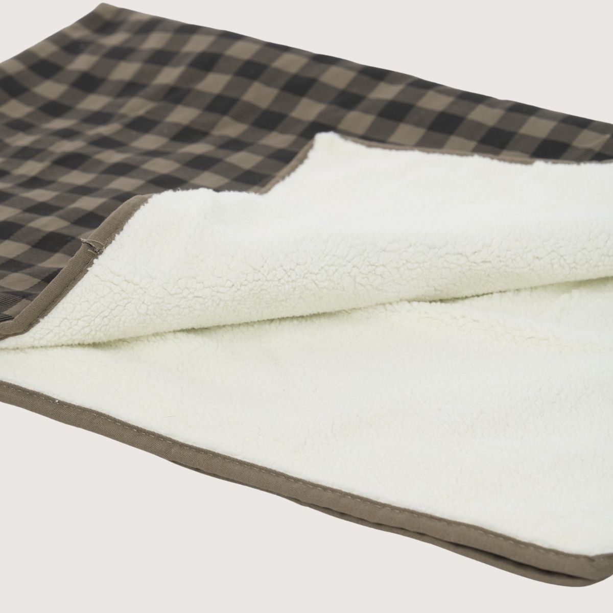 Pet Blanket with Fleece - Mocha/ Black Gingham Print