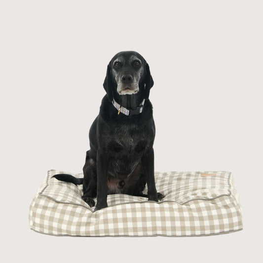 Cushion Dog Bed - Mocha Gingham Print