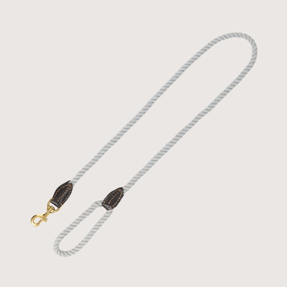 Rope Dog Lead (1.2m) - Leather & Brass Fittings - Grey