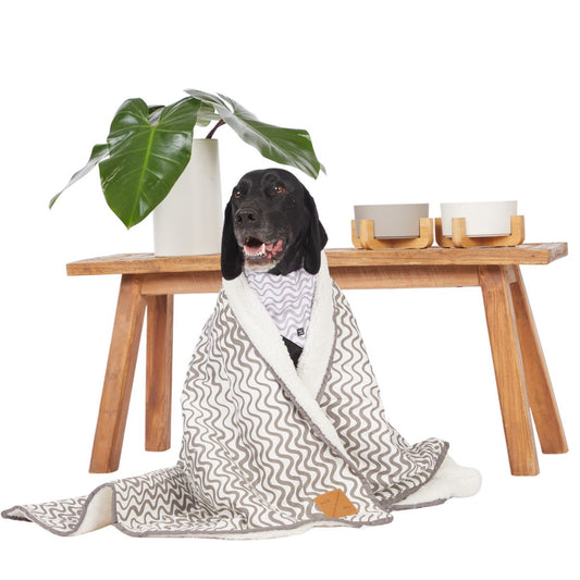 Pet Blanket with Fleece - Mocha Wave Print