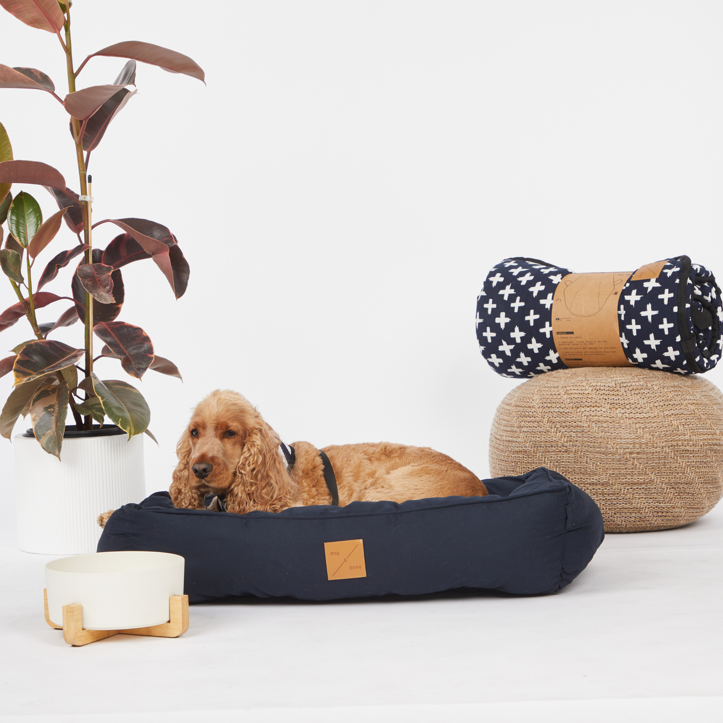 Bolster Dog Bed- Navy