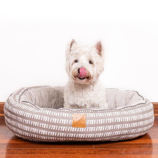 Mog & Bone 4 Seasons Reversible Circular Dog Bed - Latte Inverse Mosaic Print