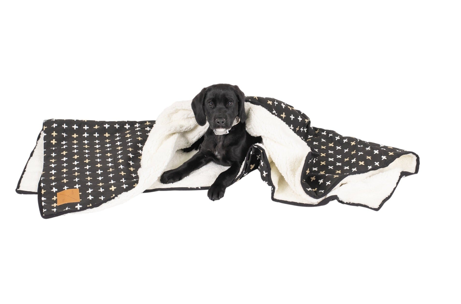 Mog and Bone Designer Dog Fleece Blanket - Black Metallic Cross Print