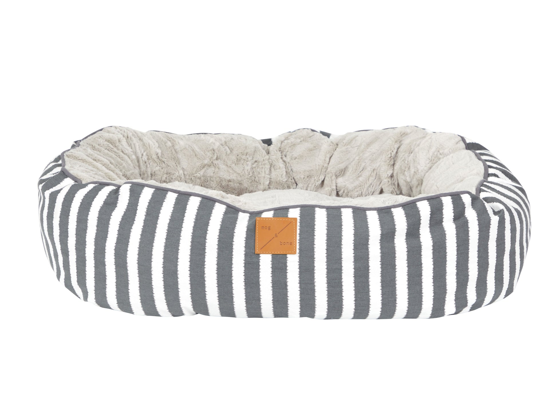 Mog & Bone 4 Seasons Reversible Circular Dog Bed - Charcoal Hamptons Stripe Print