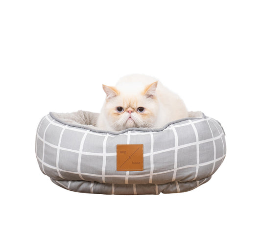 Reversible Cat Bed - Grey Check Print