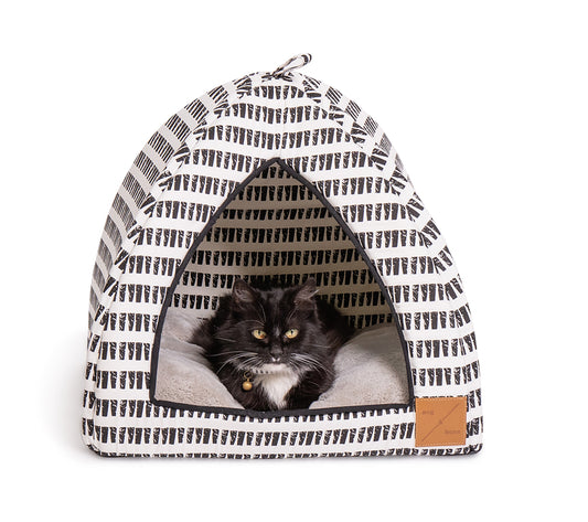 Mog and Bone Cat Bed Cat Igloo - Black Mosaic Print