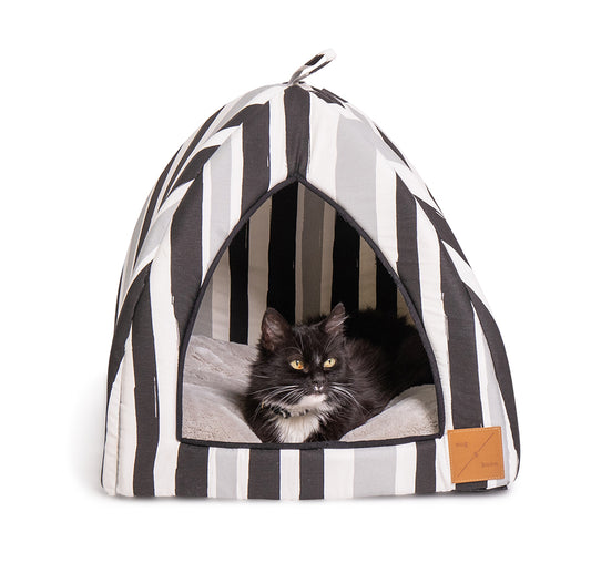 Mog and Bone Cat Bed Cat Igloo - Pebble Black Brush Stroke Print