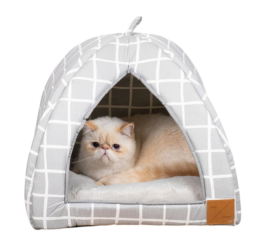 Mog and Bone Cat Bed Cat Igloo - Grey Check Print
