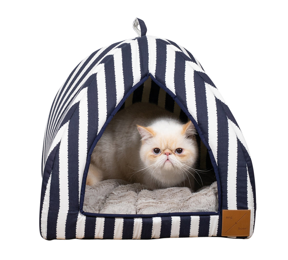 Mog and Bone Cat Bed Cat Igloo - Navy Hampton Stripe Print