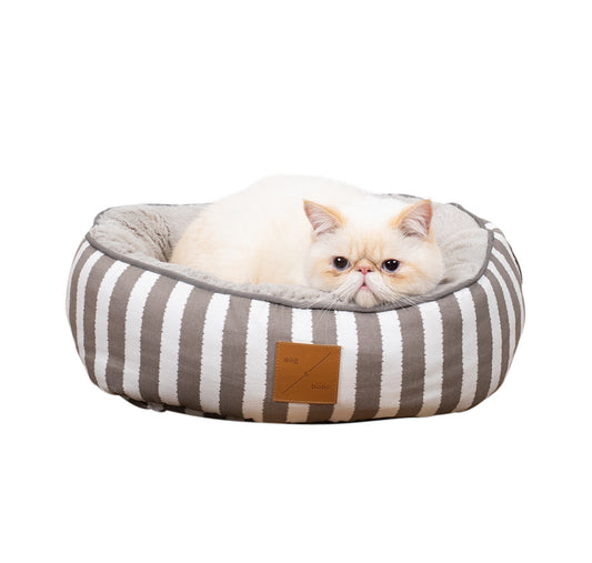 Reversible Cat Bed - Latte Hamptons Stripe Print