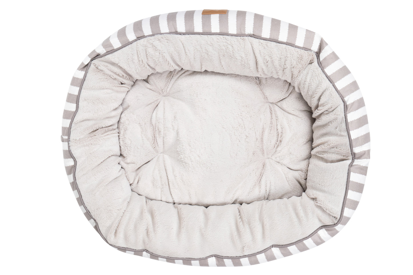 Mog & Bone 4 Seasons Reversible Circular Dog Bed - Latte Hamptons Stripe Print