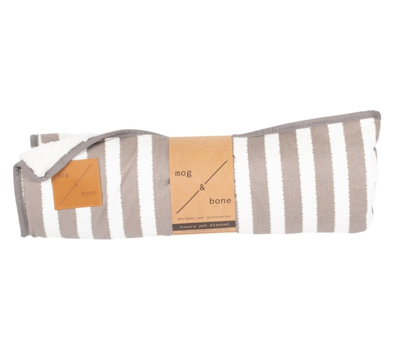 Mog and Bone Designer Dog Fleece Blanket - Latte Hamptons Stripe Print