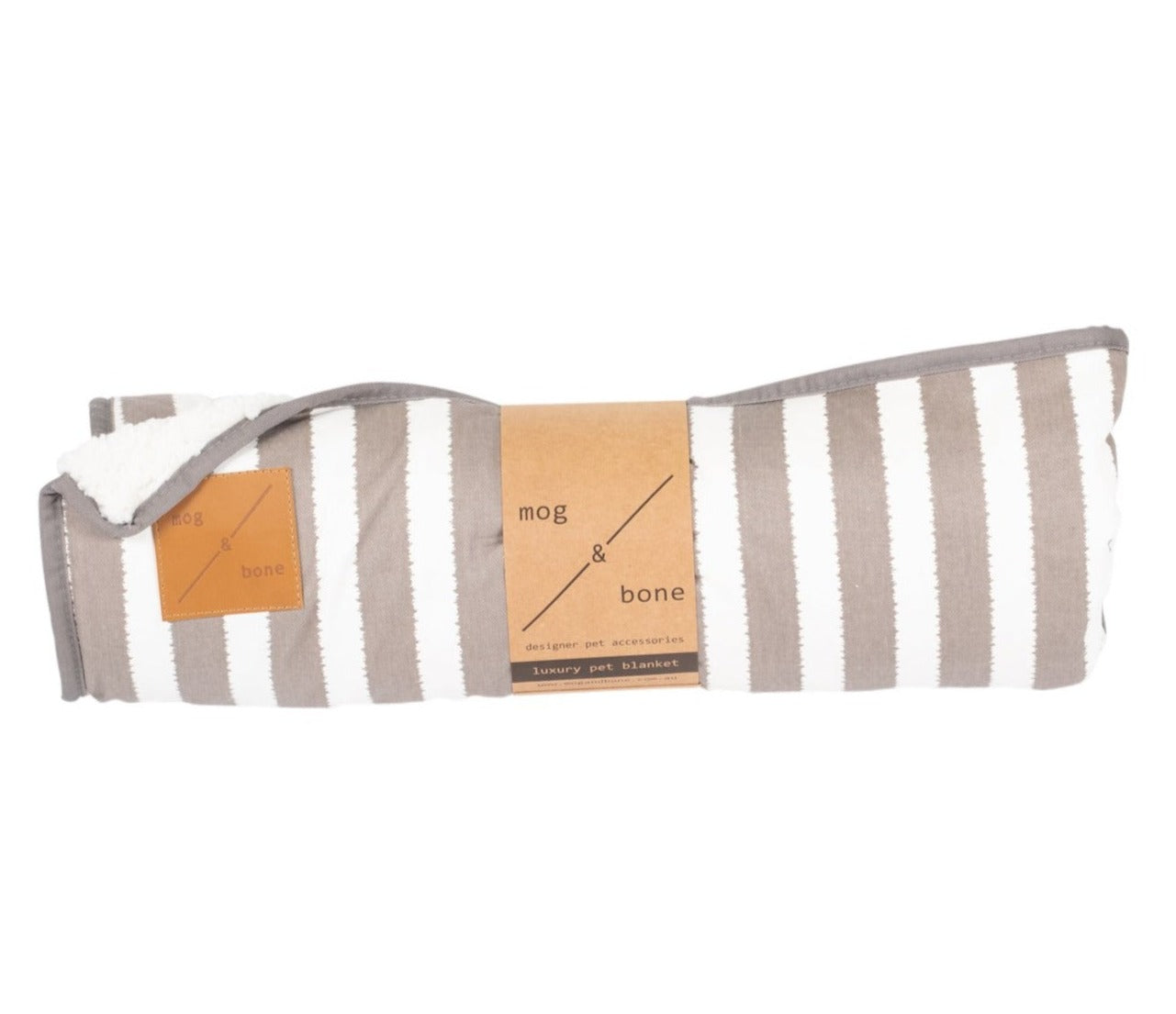 Mog and Bone Designer Dog Fleece Blanket - Latte Hamptons Stripe Print