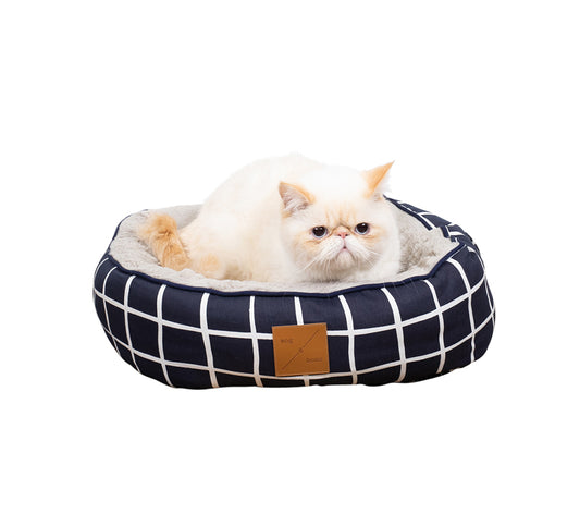 Reversible Cat Bed - Navy Check Print