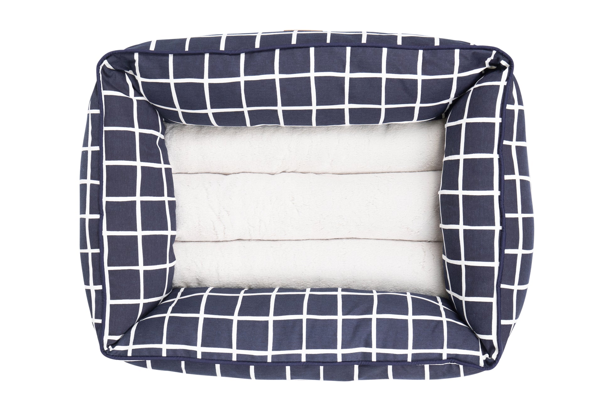 Bolster Dog Bed Navy Check – Mog Bone - Main Image