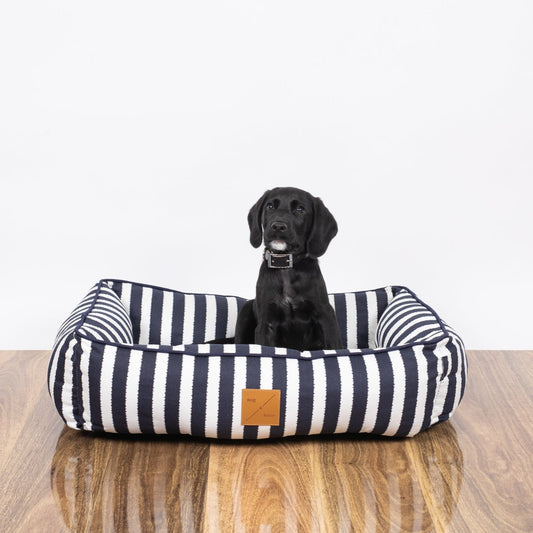 Mog & Bone Bolster Dog Bed  - Navy Hampton Stripe Print