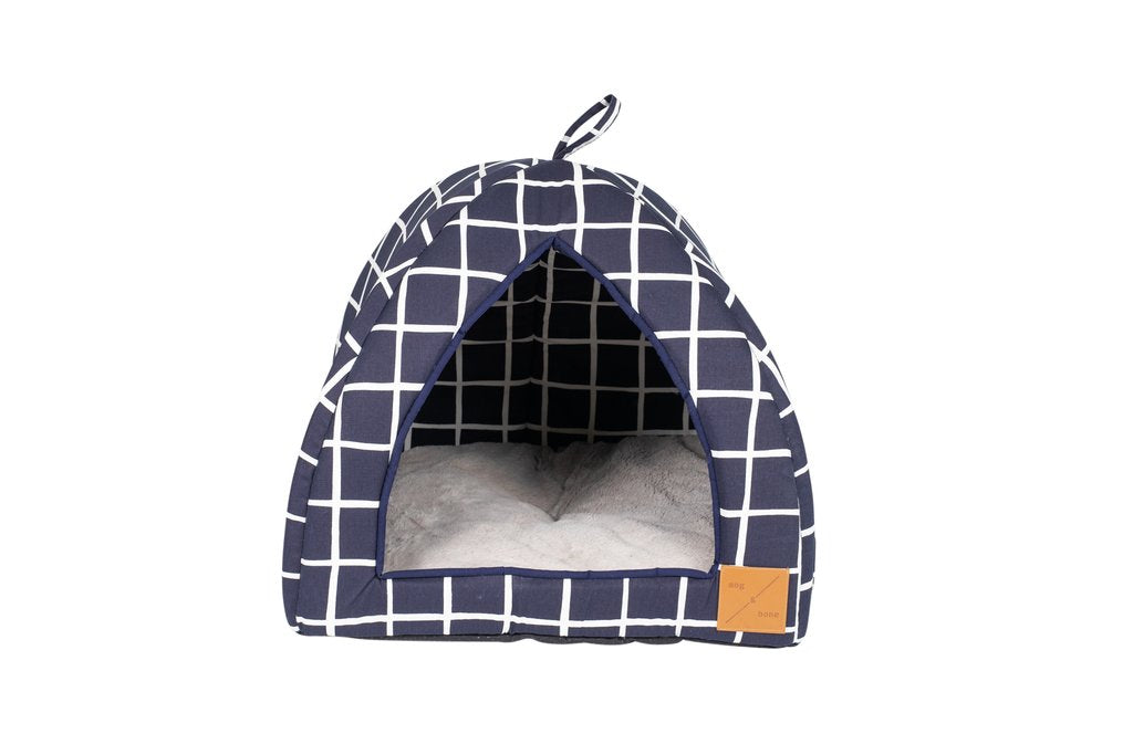 Mog and Bone Cat Bed Cat Igloo - Navy Check Print