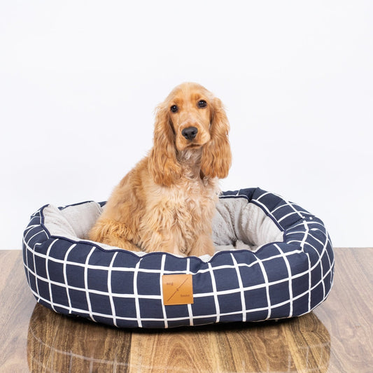 Mog & Bone Pet Products 4 Seasons Reversible Circular Dog Bed - Navy Check Print