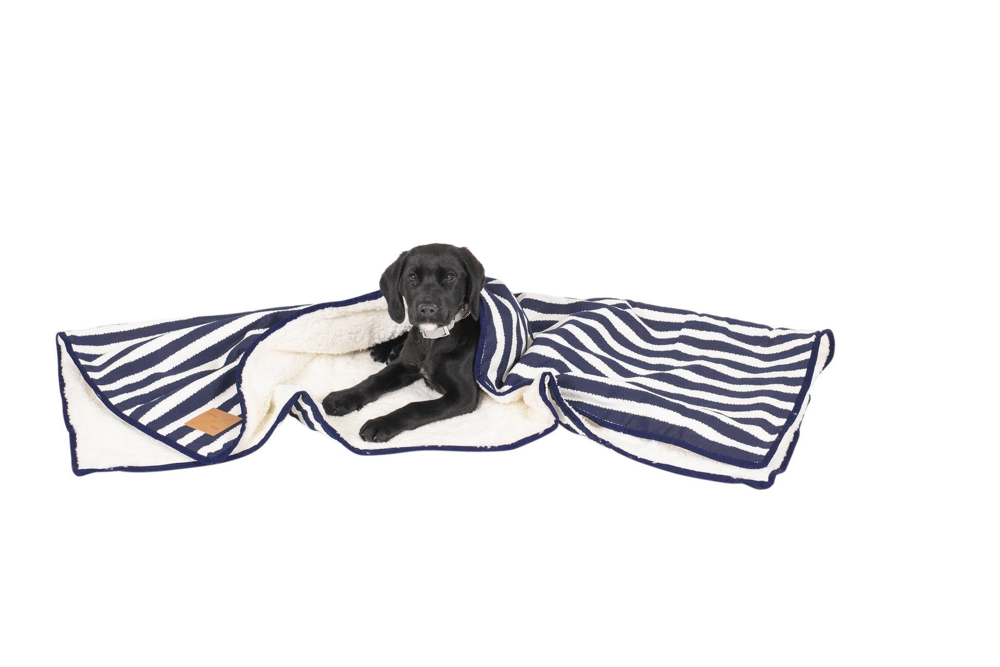 Mog and Bone Designer Dog Fleece Blanket - Navy  Hamptons Stripe Print