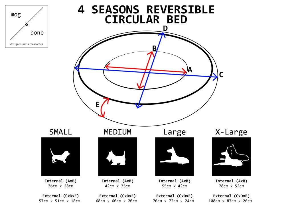Mog and Bone 4 Seasons Reversible Circular Dog Bed - Sizing