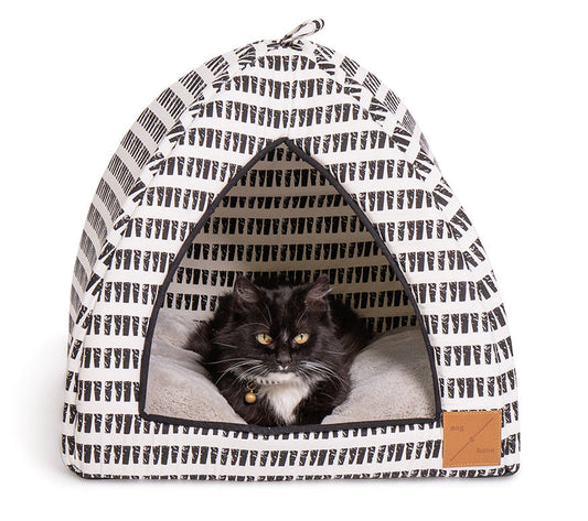 Mog and Bone Cat Bed Cat Igloo - Black Mosaic Print